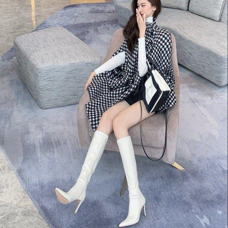 Small white boots children 2025 new thin boots long boots but knee high heels high boots pointed