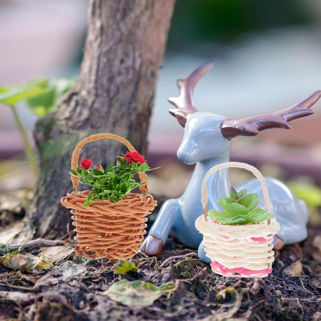 ABOOFAN 10 Pcs Mini Woven Baskets with Handles Miniature Flower Basket Wicker Picnic Basket Tiny Party Favor Container Farmhouse Decor for Crafts