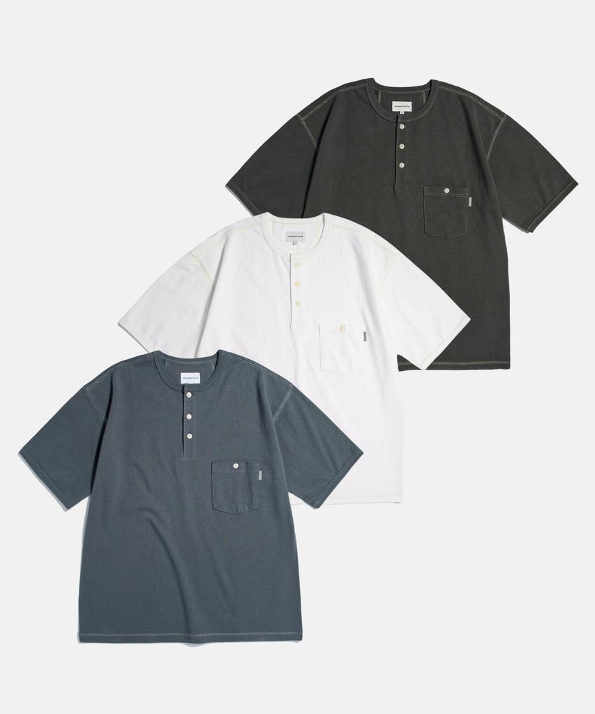 ESPIONAGE Wide Henley Pocket Tee Off White