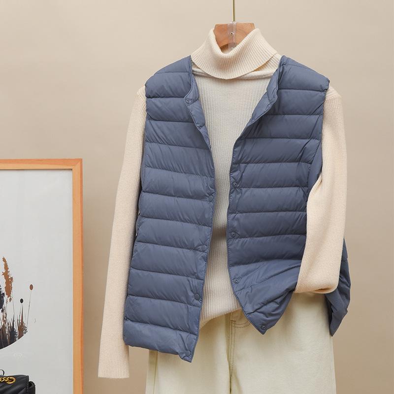 Women's Lightweight Down Vest: 90% Down, Collarless, Round Neck, Thin Style for Middle-Aged and Elderly.