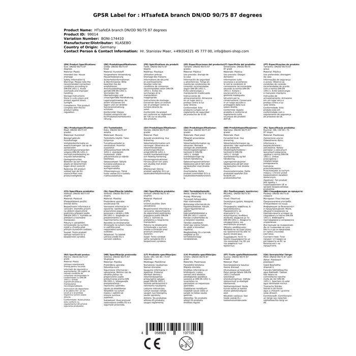 Raccord HT 90/75 87 Degrés, Branchement PVC Évacuation Eaux Usées