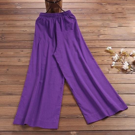 Women Pants Mid Waist Loose Fit Solid Color Wide Leg Lady Trousers for Daily Wear