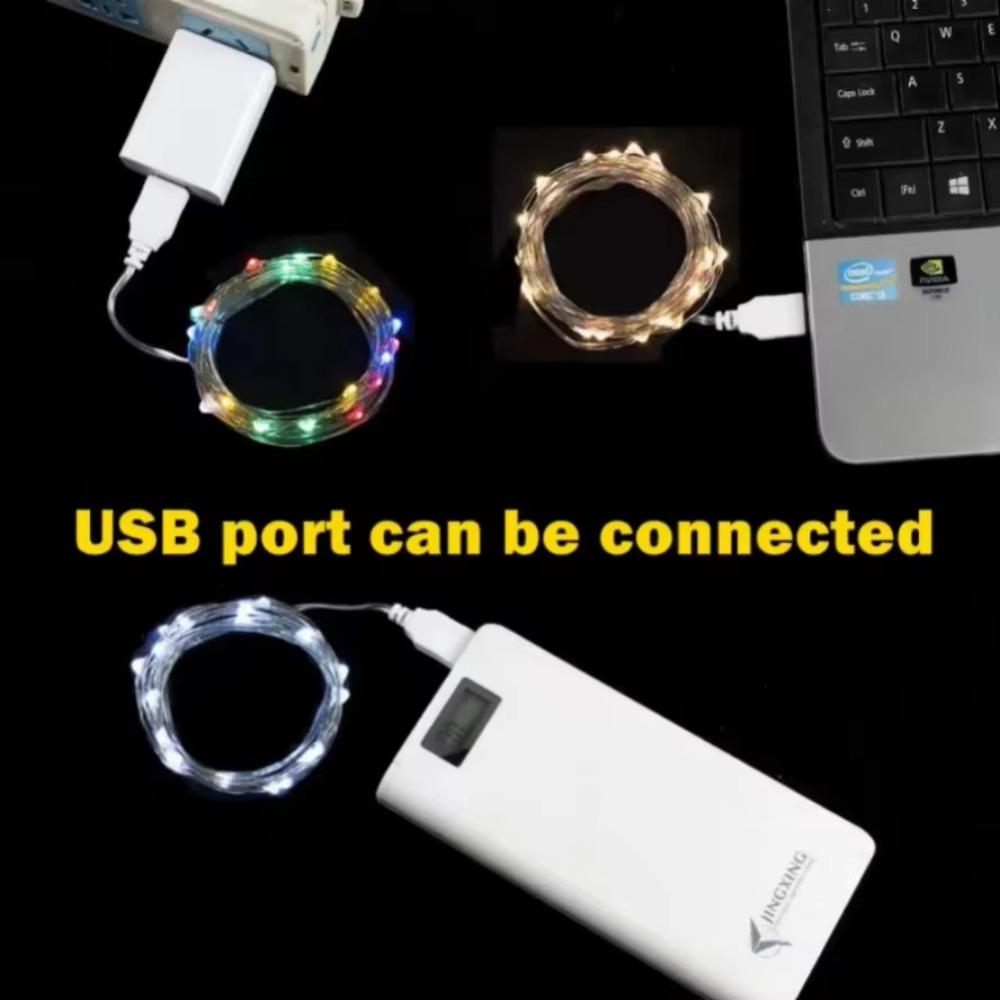 5 ks Vianočné USB LED reťazové svetlo Medený drôt Rozprávkové girlandové svetlo Farebné Svadobná párty Sviatok Vonkajšie Kempingové osvetlenie