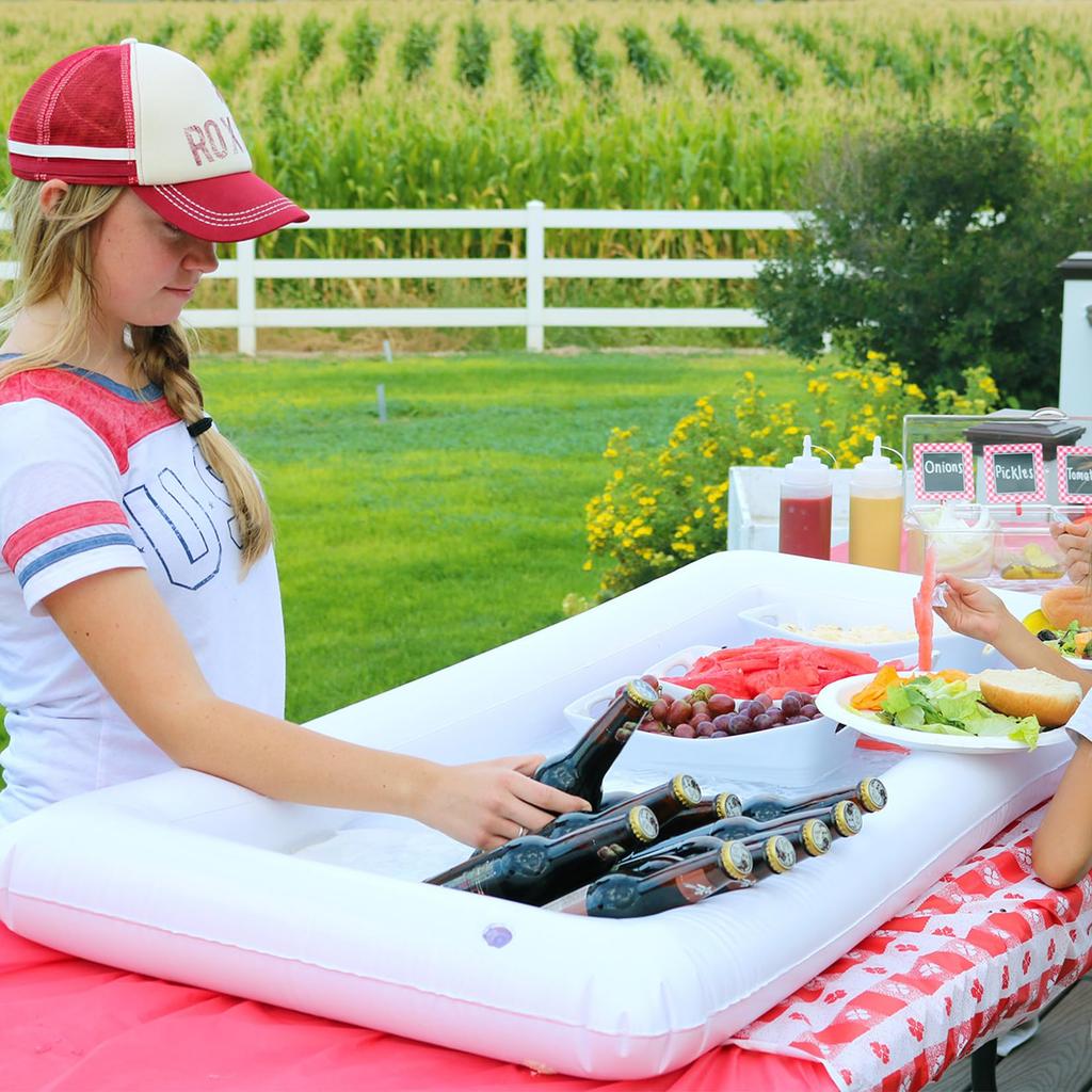 Inflatable Cooler Serving Bars Pool Party Coolers Food Holder Ice for BBQs Picnics Indoor Outdoor Luau Supplies with Drain Plug