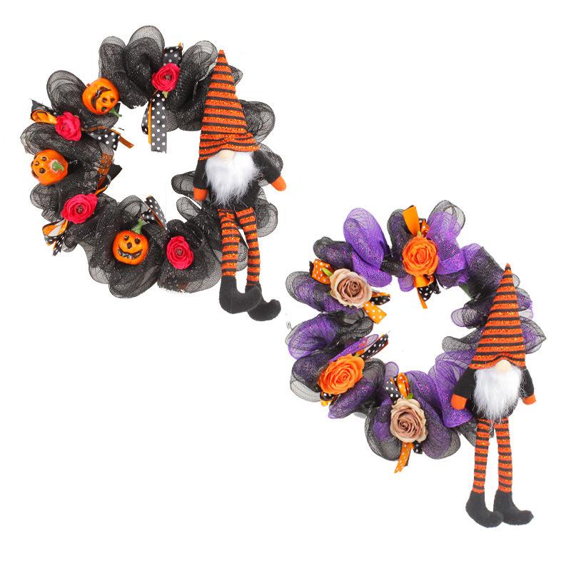 Zhongran Halloween Long-Legged Doll Wreath Door Hanging Faceless Old Man Wreath Ghost Festival Horror Party Decoration Props