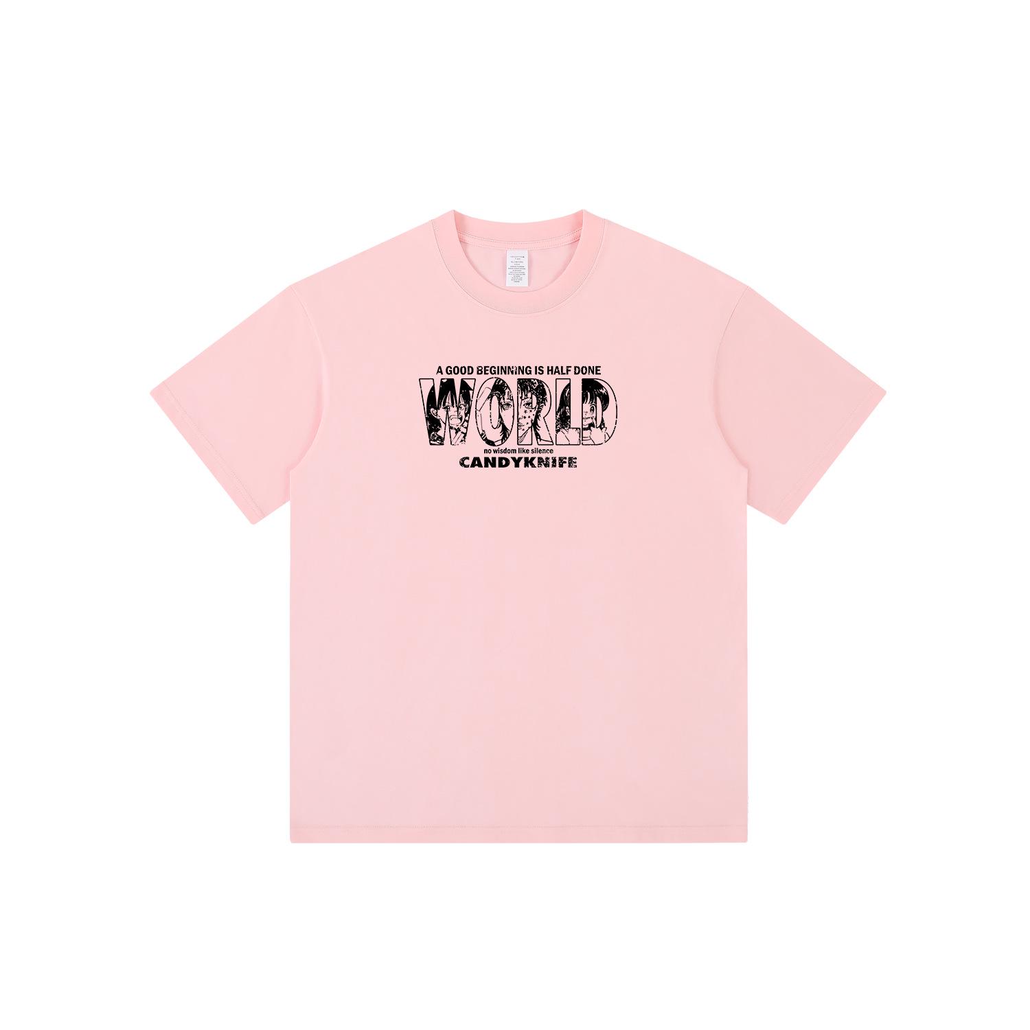 

Unisex Retro Cartoon Print Cotton Crew Neck T-Shirt L розовый