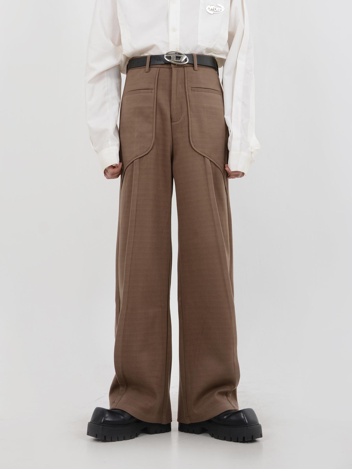 

Высококачественные деконструированные шерстяные брюки-палаццо в стиле кэжуал 28 темный кофе