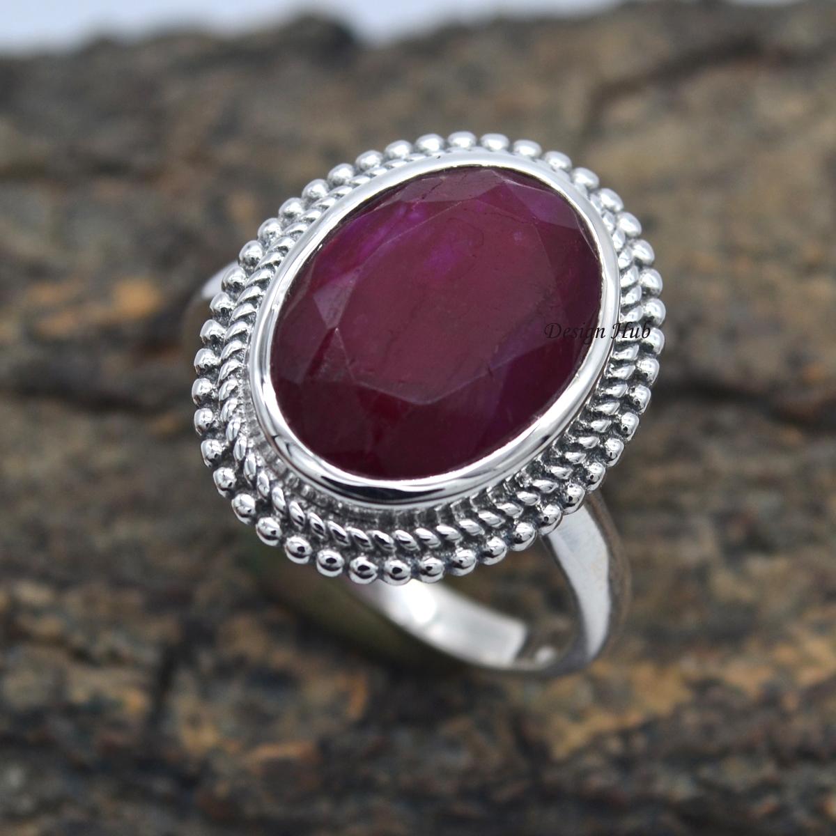 

Кашмирский Рубиновый Драгоценный Камень Заявление Кольцо Стерлингового Серебра 925 Ювелирные Изделия Твердое Кольцо Рождественский Подарок