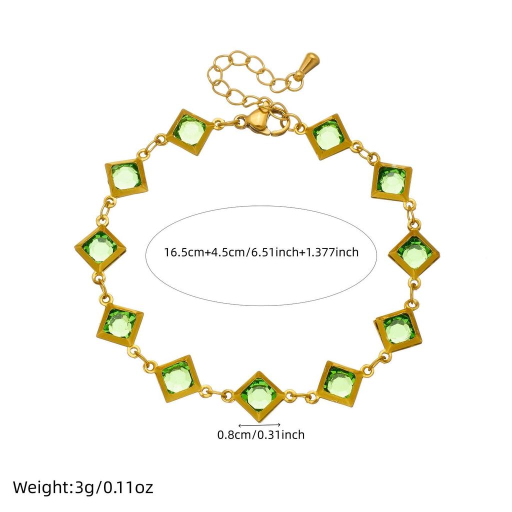 High-End Olive Green Rhinestone Gold-Plated Stainless Steel Connector Set