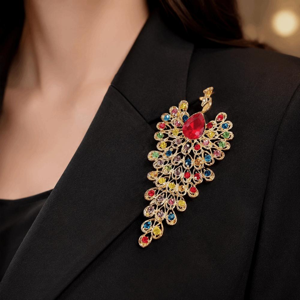 Crystal Peacock Rhinestone Brooch Colorful Chest Flower Pin Vintage Phoenix Brooch Clip For Suits