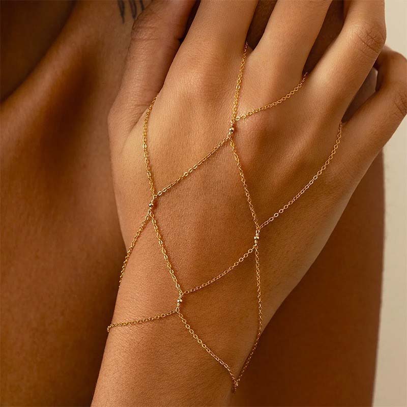 Fashion Metal Mesh Hand Chain Bracelet for Women Minimalist Gold Color Connected Wrist Chain Bracelet Beach Jewelry Gifts