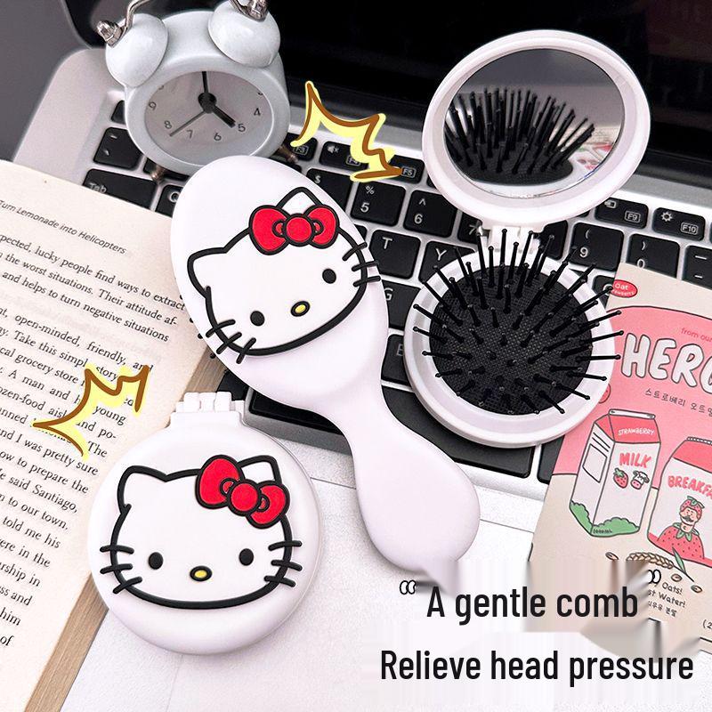 Cute KT Cat Mini Air Cushion Travel Comb for Girls - Portable Cartoon Massage Brush