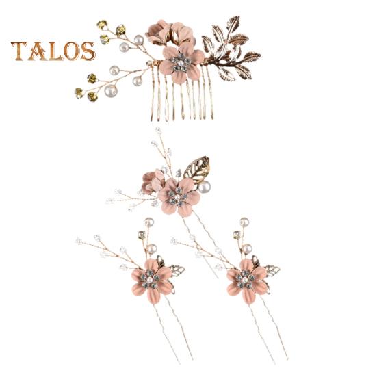 

4 шт./компл., заколки для волос с цветочным декором из искусственного жемчуга, наклейка для волос, боковой гребень, свадебная вставка для невесты, заколки для волос, украшения для волос, свадебный головной убор розовый