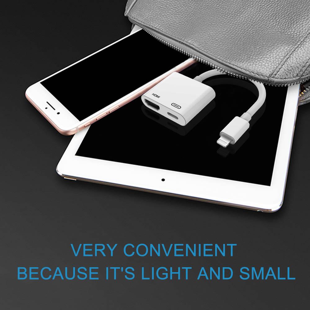 Lightning 8pin Male to HDMI Female+8pin Female Lightning Digital AV Adapter for iPhone 13/12/11/8/7