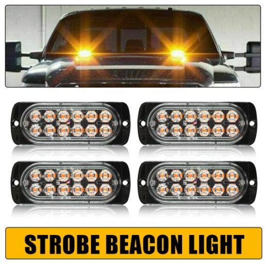 12LED White Amber Emergency Side Warning Flash Strobe Marker Light Universal Bar