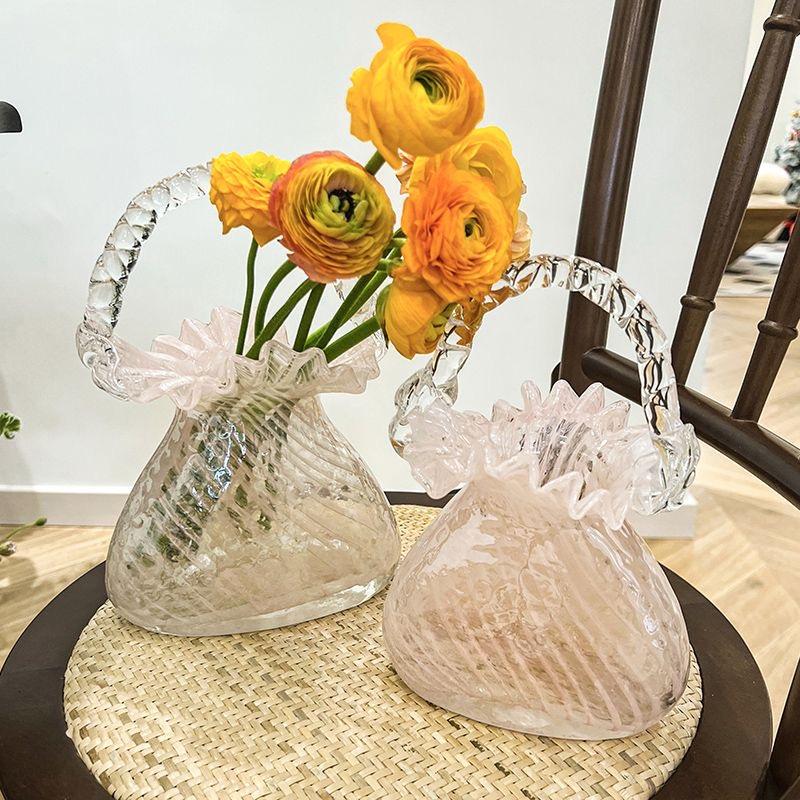 Luxuriöse Kristallglas Handtaschen-Vase, Elegante Glas-Korb-Blumenvase mit Kristallglasur-Finish für die Wohnkultur