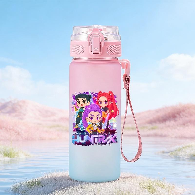 600Ml Water Bottler Cartoon K-Pop Demon Hunters Printed Character Water Cup Large Capacity Outdoor Portable Rope Drinking Bottle for Boy Girl Gift