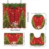 4Pcs Merry Christmas Christmas Tree Printed Bathroom Set 180X180 Waterproof Shower Curtain, Floor Mat, U-Shaped Mat, Toilet Mat