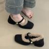 Vintage Platform Thick Sole Women Fur Lining Mary Jane Shoes Fashion Slip On Shoes Ladies Dress Thick Heel Warm Cotton Shoes
