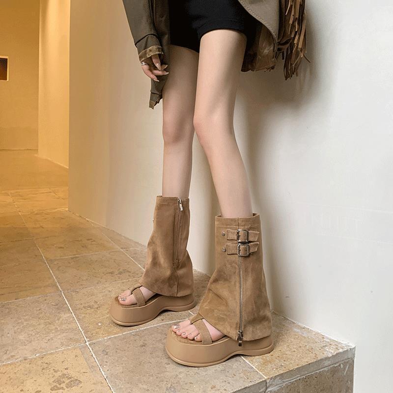 Summer Removable Cool Boots New Thick-soled Heightening Sandals Women's Retro Roman Shoes Trendy Pants Tube High Boots Women