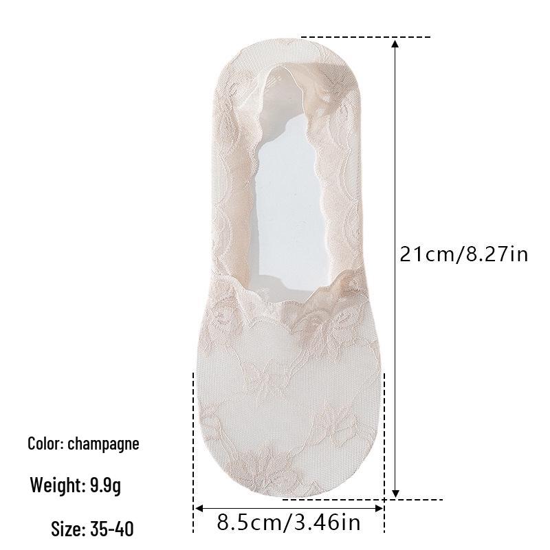 Women s Non-Slip Invisible Footie Socks, Pure Cotton Sole, Lace Trim, Breathable, Ultra-Thin, Low-Cut Slip-on Board шампанского