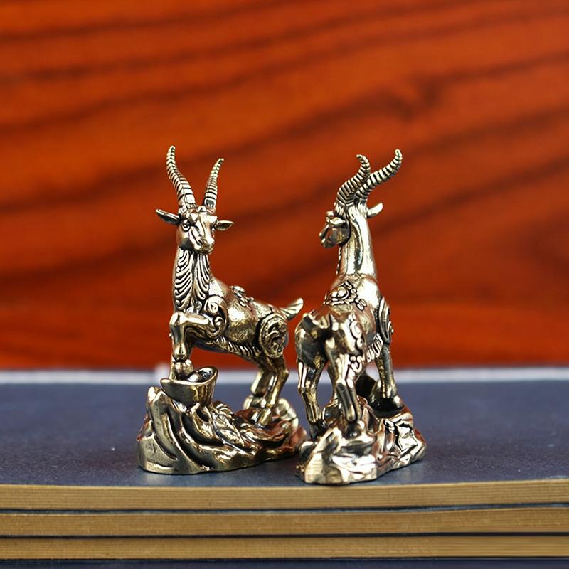 Vintage Brass Antelope Statue With Exquisite Carved Details And Auspicious Design Perfect For Home Office Desk Shelf Decoration