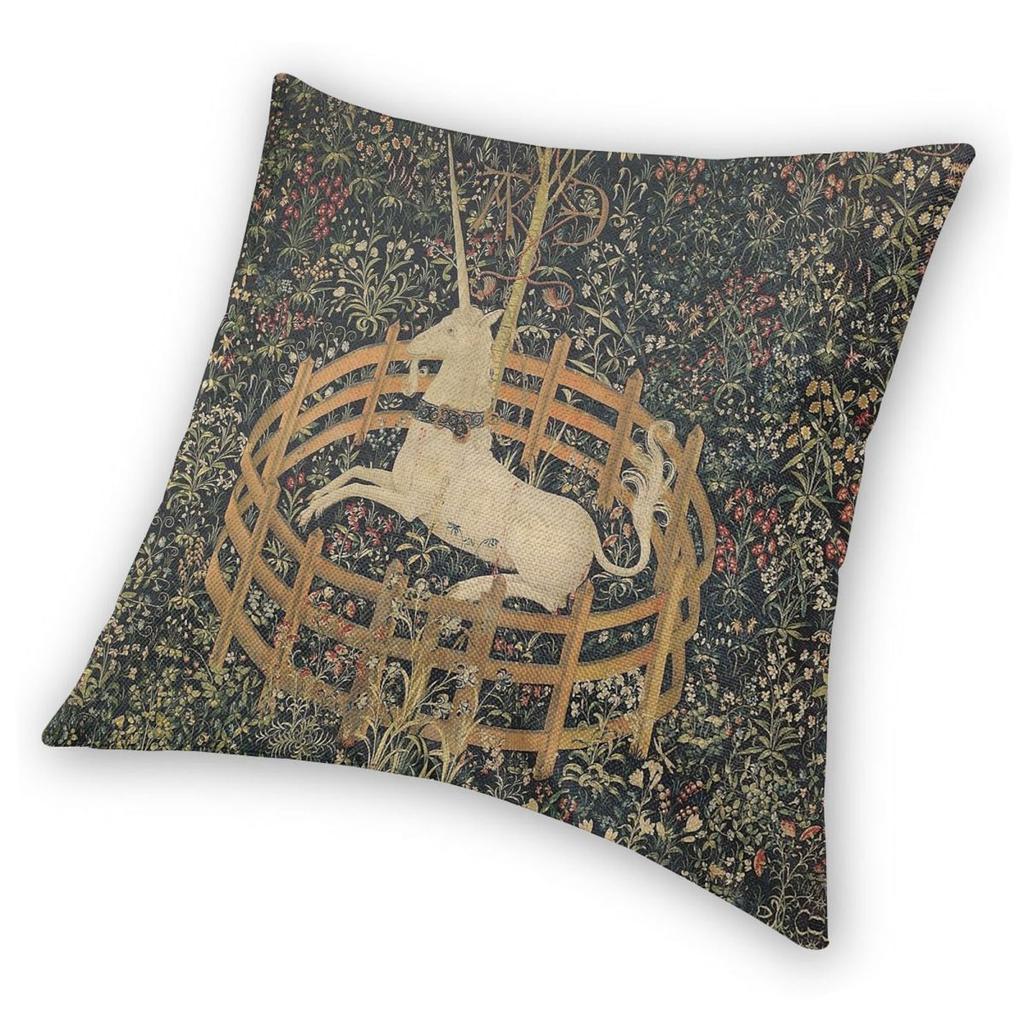 Medieval Unicorn In Captivity Floral Pillowcase Polyester Linen Velvet Creative Throw Pillow Case Sofa Seater Cushion Cover