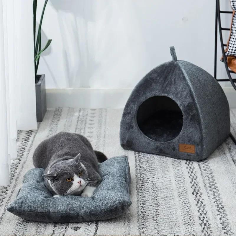 Neues Dreieck Katzennest Geschlossenes Katzenhaus Haustiernest Warm und Verdickt Tiefschlaf Hundenest Haustierbedarf Geschlossenes Katzenbett Katzenzel