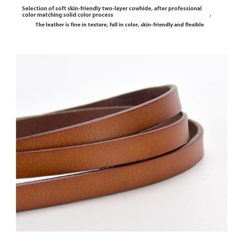 Curea de piele pentru femei cu decorațiune înnodată cu cămașă de rochie, simplă și versatilă, piele de vacă pură, curea subțire