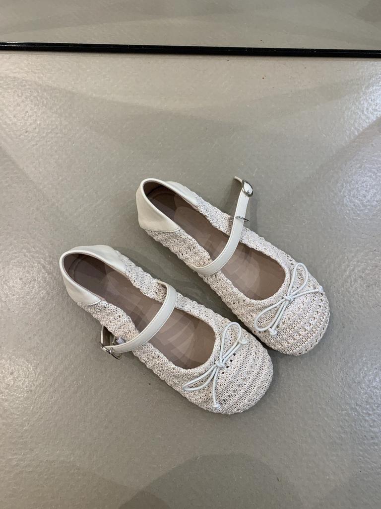 Chaussures Mary Jane simples à un mot français automne 2025 nouvelles chaussures plates tissées à bout rond avec nœud semelles souples