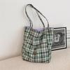 New Large-capacity Simple Shoulder Plaid Bag, Light Commuter Canvas Bag, Double-sided Dual-purpose Tote Bag