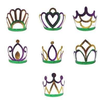 Shimmering Sequins Mardi Gras Crown Headband for Costume Halloween Party Festive Mardi Gras Crown for Dress Up Parties