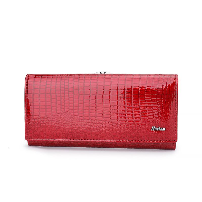

Европейский и американский женский высококачественный кошелек-клатч из лакированной кожи с крокодиловым узором, большой вместимости и многофункциональностью. красный