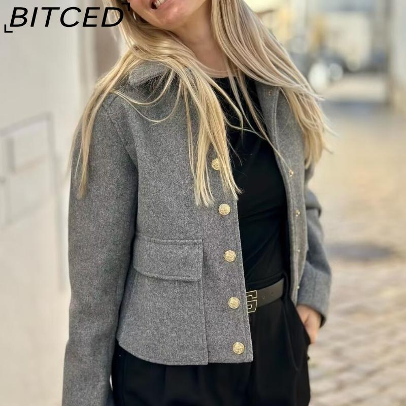 BITCED Women's Spring/Fall Collared Pocket-Detailed Single-Breasted Jacket