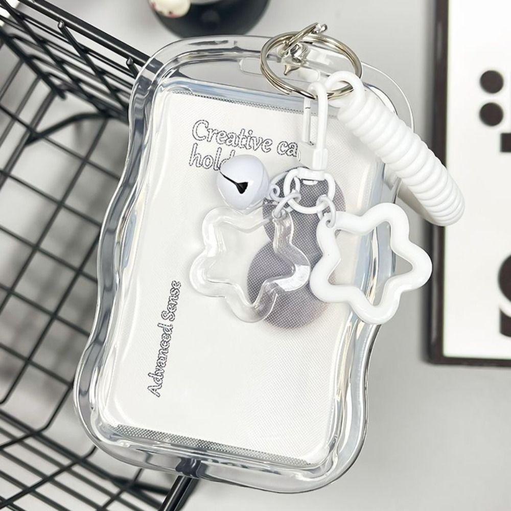 Cartoon Soft Silicone Kpop Photocard Holder Spring Rope With Star Keychain Transparent Card Holder Sliding Cover
