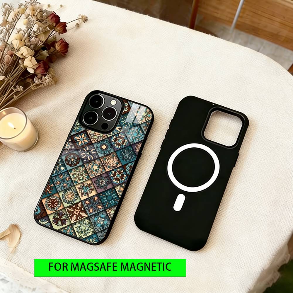 Vintage Pattern Phone Case For iPhone17,16,15,14,13,12,11 Plus,Pro Magnetic For Magsafe Wireless Charging