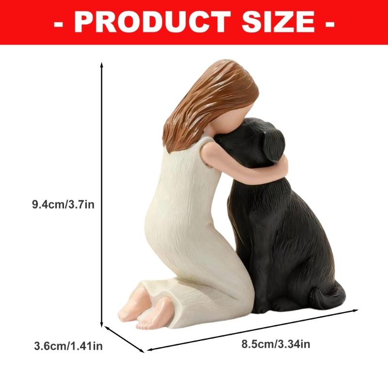 Girl Embracing Dog Sculpture Resin Miniature Statue Loss of Pet Sympathy Gift for Living Room Bedroom Display Ornament