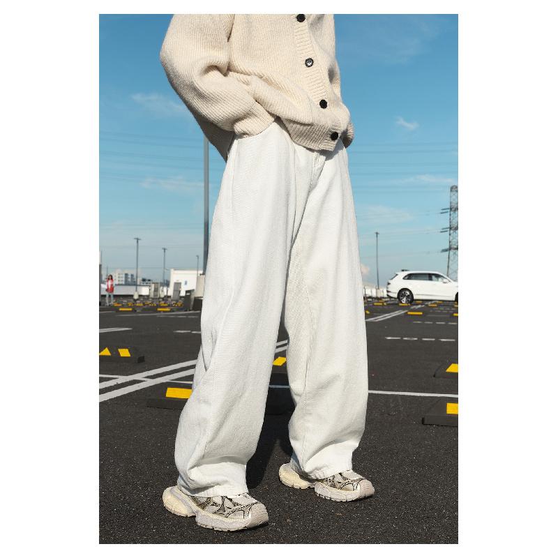 Washed distressed straight loose-fit men's jeans, new four-season vintage silhouette, trendy casual long pants