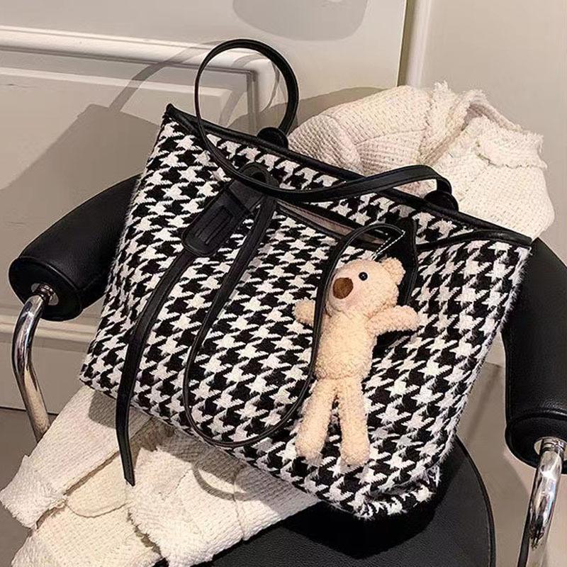 New All Matching Fashionable Handbags Simple Houndstooth Casual Women's Shoulder Bags Designer Large Capacity Tote Bags