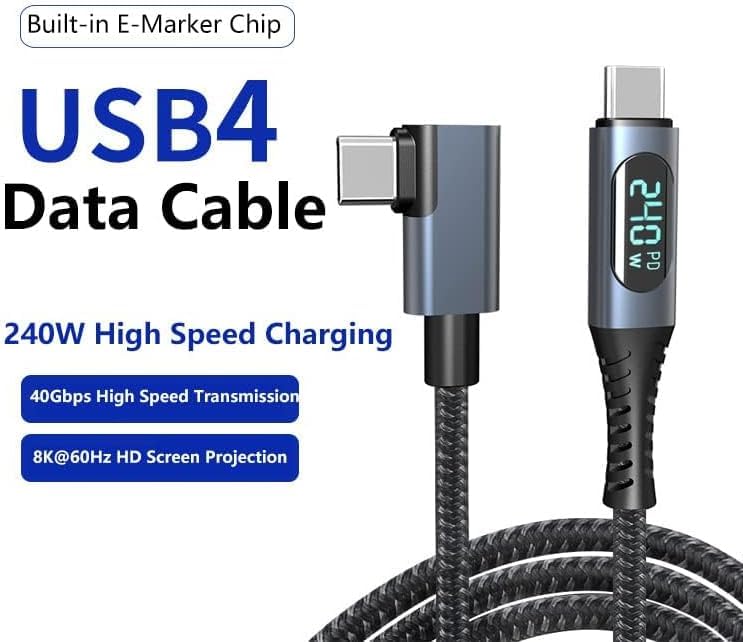 BOEN zu PD Schnell 240W Thunderbolt 3 Ausgang Bildschirm USB Laden Daten Video Langlebig Kompatibel mit und Anderen Geräten Typ-C Typ-C Kabel, 1,2m,