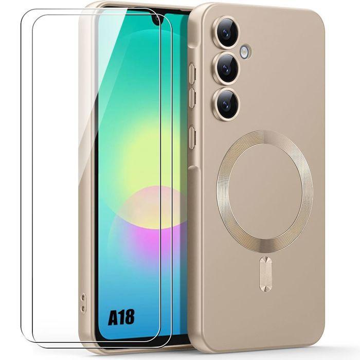 Hülle für Samsung Galaxy A18 4G/5G, Silikon mit Magnetischem Kreis - Gold - 2 Gehärtete Gläser