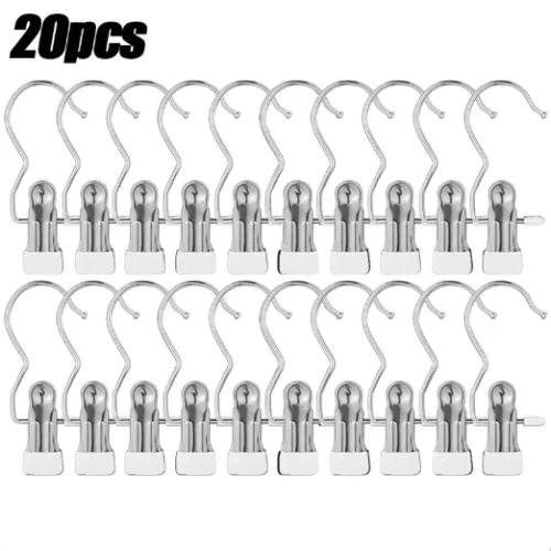 Anti Rust and Windproof Laundry Clip for Pants/towels/socks, Space Saving Stainless Steel Hanger with Hooks-