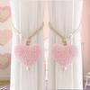Fluffy Heart-Shaped Pearl Window Curtain Tie Back, Decor Mosquito Net Rope, Door Curtain Coffee Curtain Sun Shade Tiebacks, Christmas Red