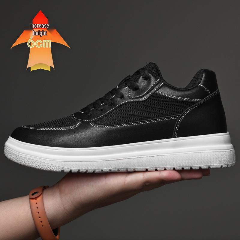 Men's Fashion Casual White Cowhide Sneakers with Invisible Height Boost (6CM and 8CM Options)