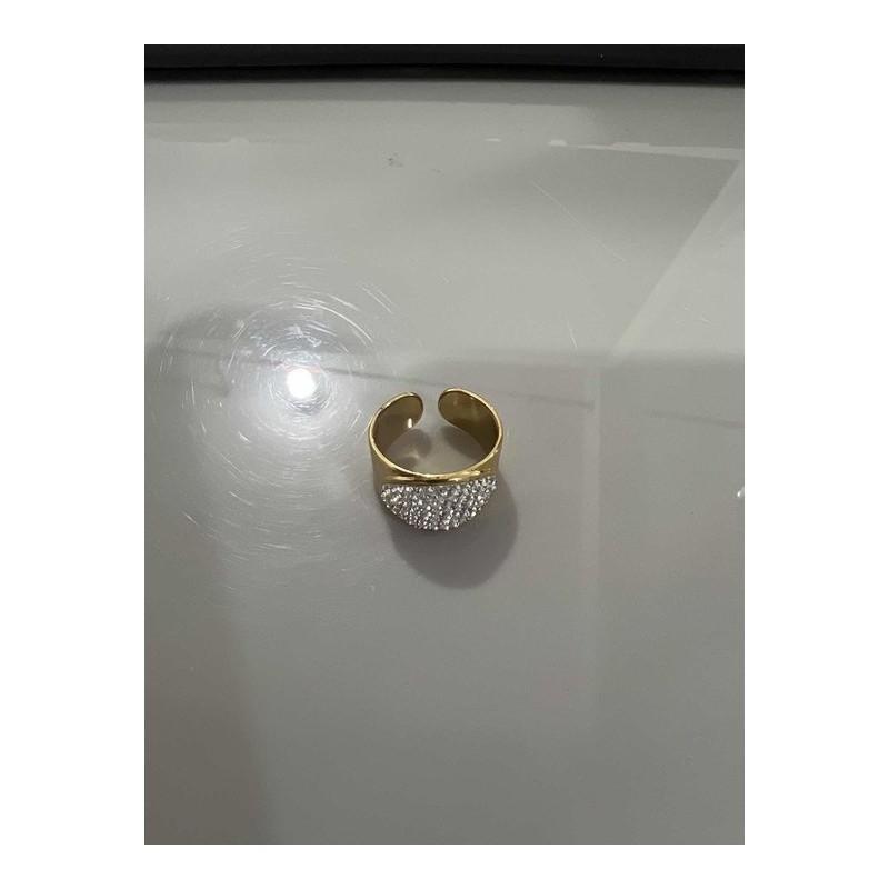 Minimalist Geometric Zirconia Open Ring In Goldtone Titanium Steel For Womens Fashion StyleA