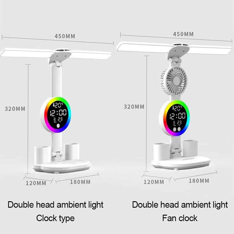 Rechargeable Led Table Lamp for Study Desk Lamp Reading Light Led Night Light with Fan Led Clock Dispaly Reading Desk Light