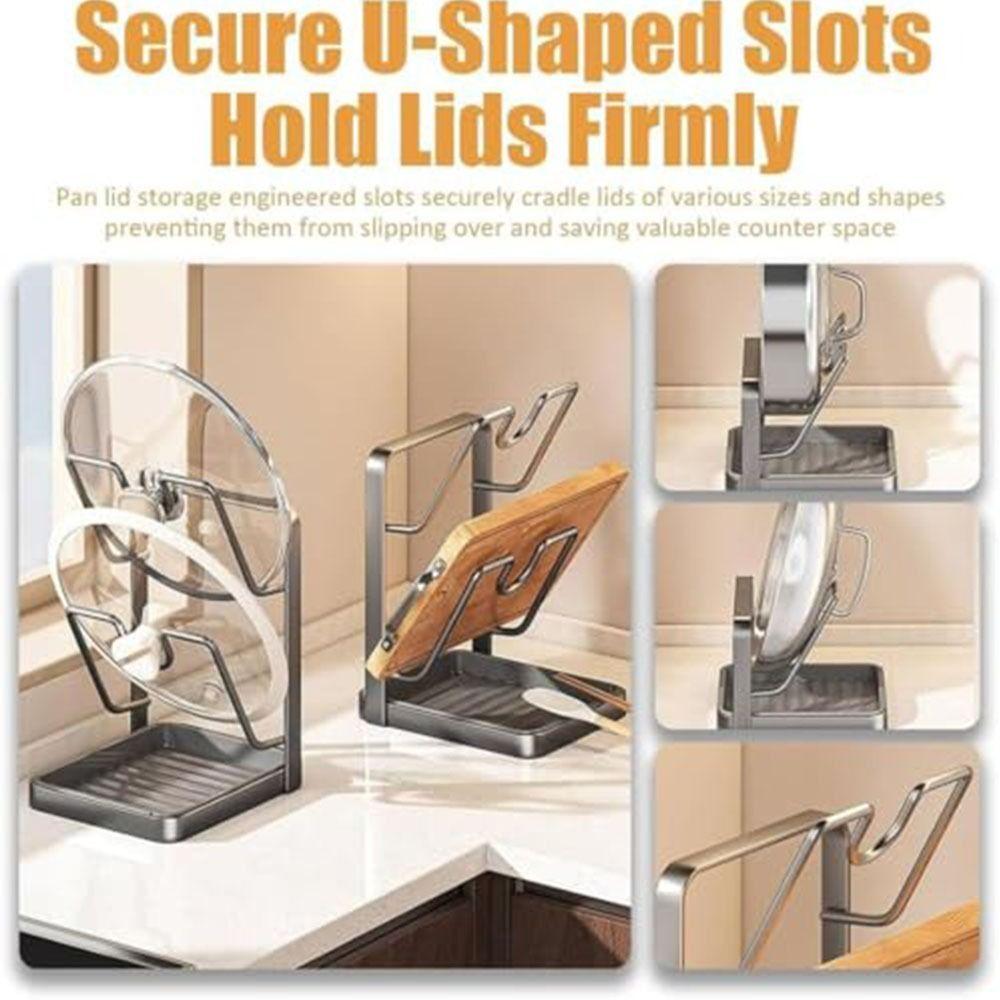 Multifunctional Kitchen Pot Lid Storage Rack with Removable Drip Tray Durable Kitchen Pot Lid Holder