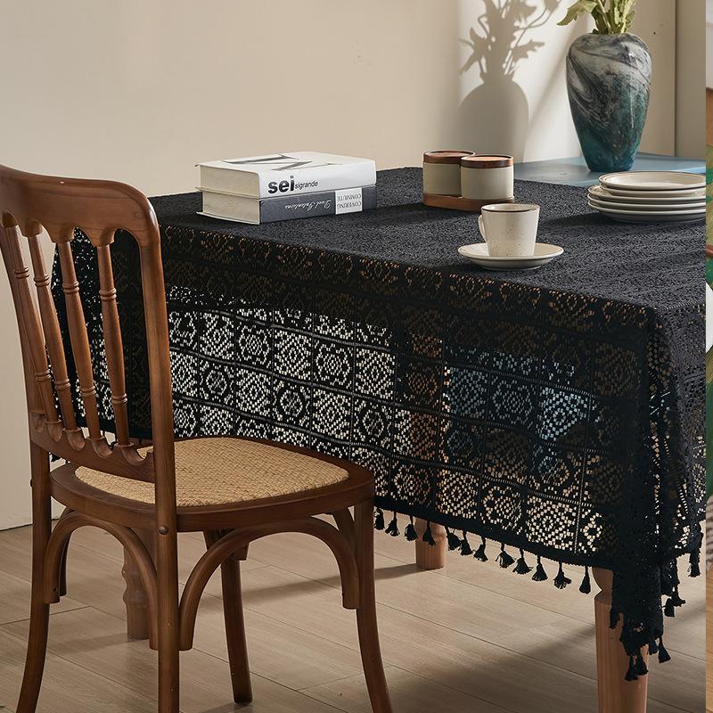 Elegant Black Lace Tablecloth - Durable Polyester, Solid Color, Versatile Shape for Thanksgiving & Holiday Decor, Easy Care, Square Shape