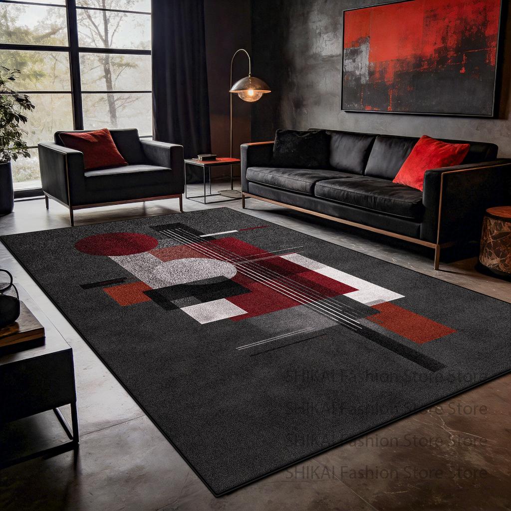 Red Gray Color Matching Art Carpet for Living Room Decoration Home Antiskid Fluffy Rug Easy Clean Short Velvet Coffee Tables Mat