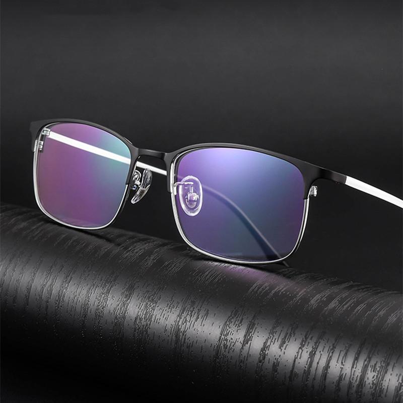 New Business Anti Blue Light Blocking Men Reading Glasses Cr-39 Resin Aspheric Glasses Lenses Metal Retro Frame Optical Eyewear